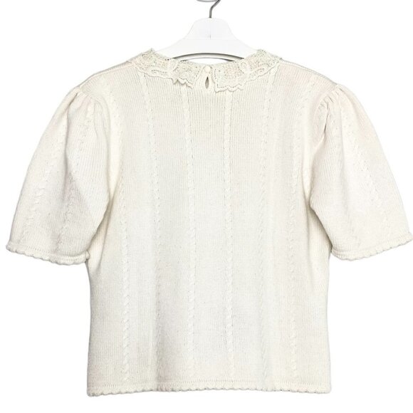 VINTAGE Susan Bristol Short Sleeve Lace Collar Hand Embroidered Sweater - Picture 2 of 8